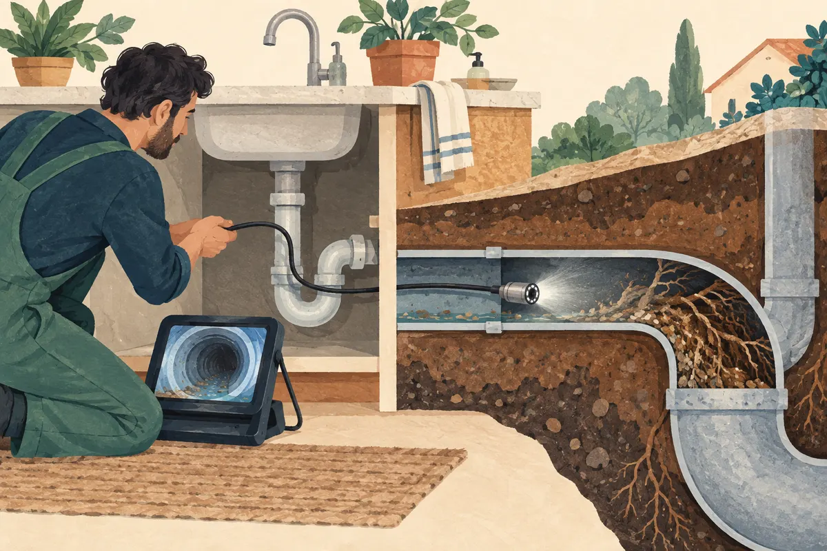 Illustration : Inspection intérieure de canalisation par caméra.