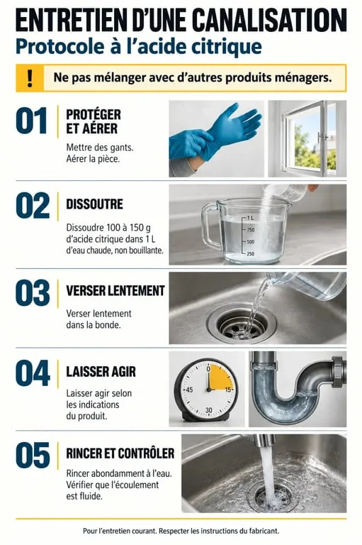 Protocole d’utilisation de l’acide citrique dans une canalisation en cinq étapes