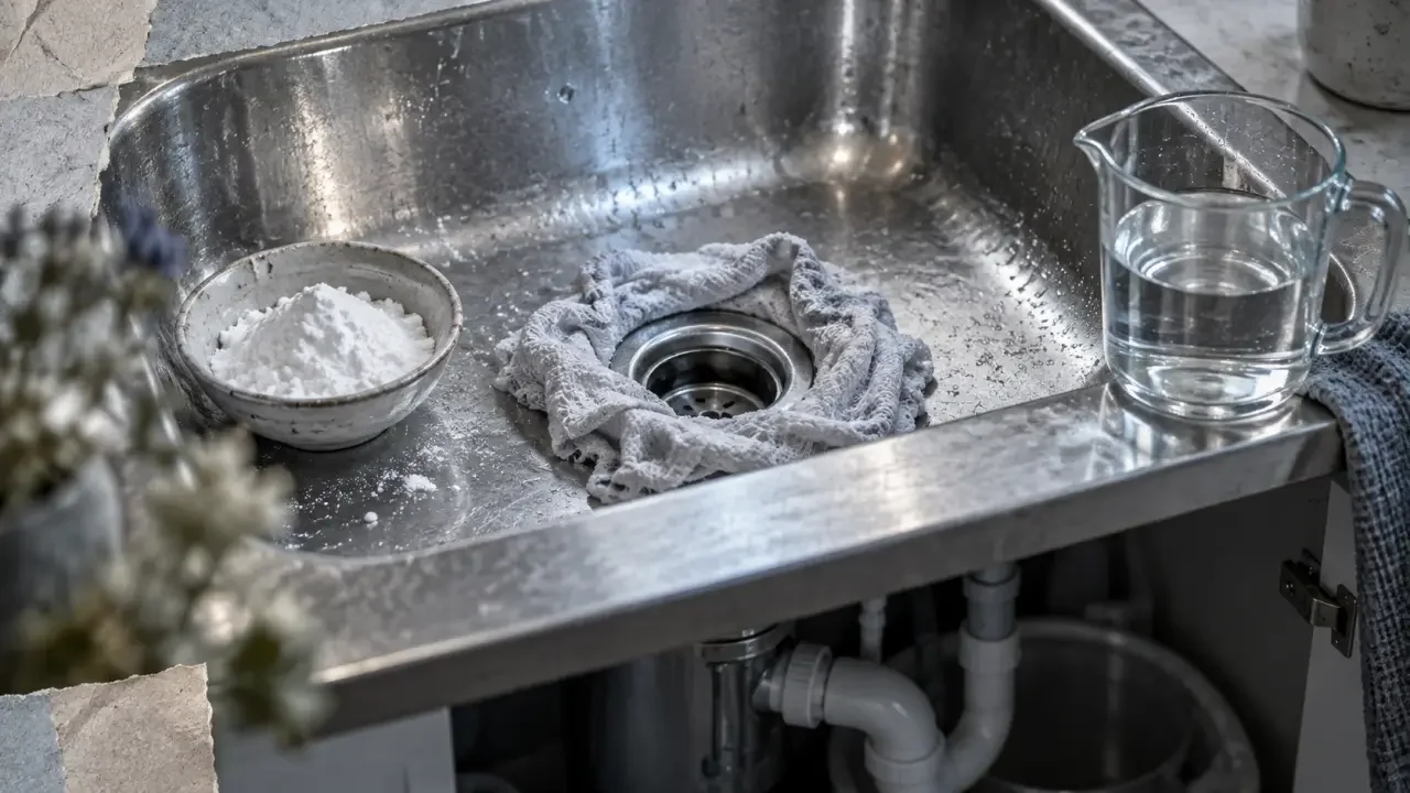 Illustration : Bicarbonate et vinaigre : utiles pour nettoyer, trop limités pour déboucher une canalisation