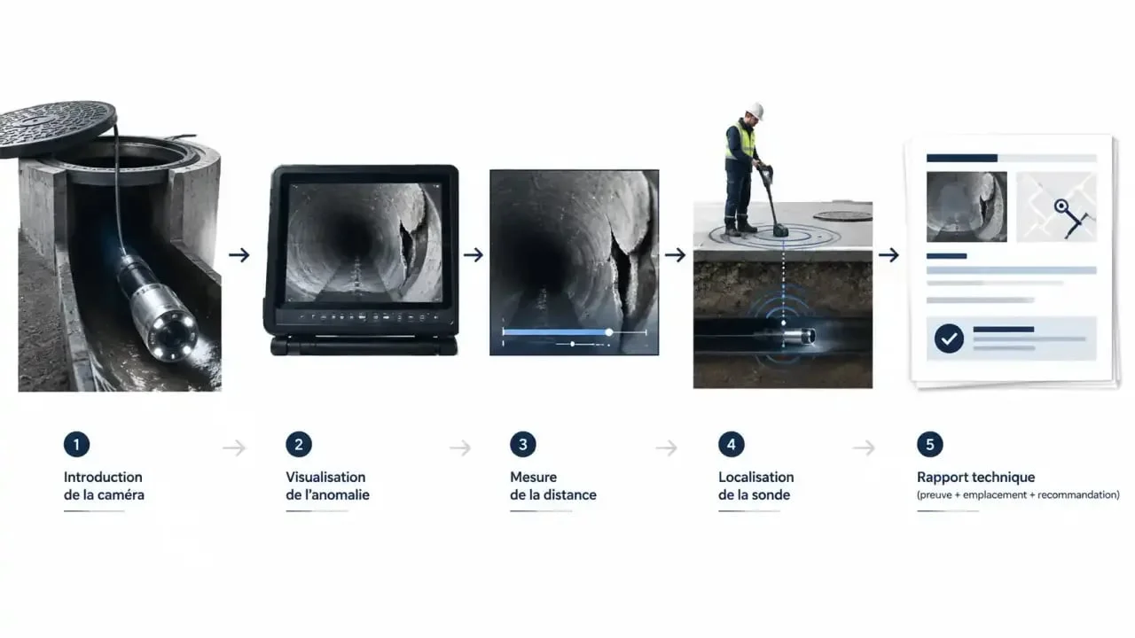 Rapport inspection caméra canalisation que vérifier : preuve visuelle, distance et localisation d’un défaut