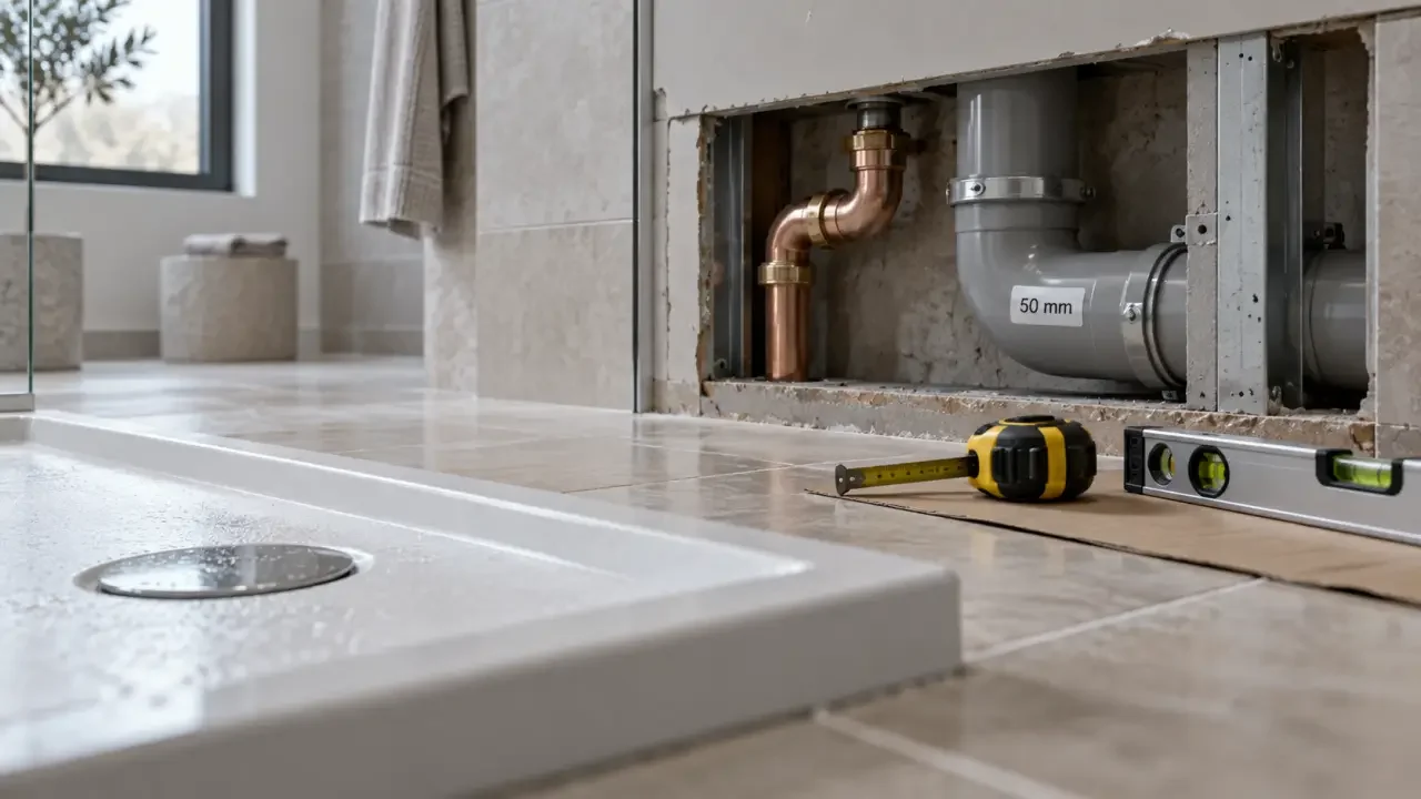 Illustration : Le diamètre d’évacuation d’une douche commence à 40 mm, mais le 50 mm sécurise les parcours contraints